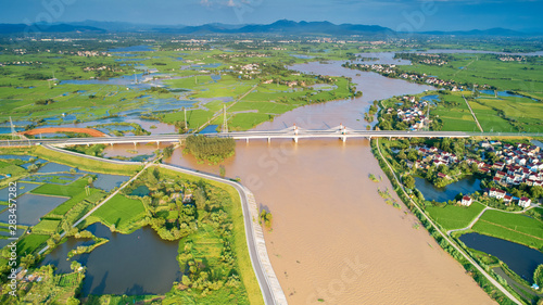 Aerial photo of rural scenery after early autumn rain in xuancheng city, anhui province, China