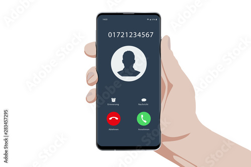  Hand mit Smartphone - Bildschirm Anruf UI Konzept grau