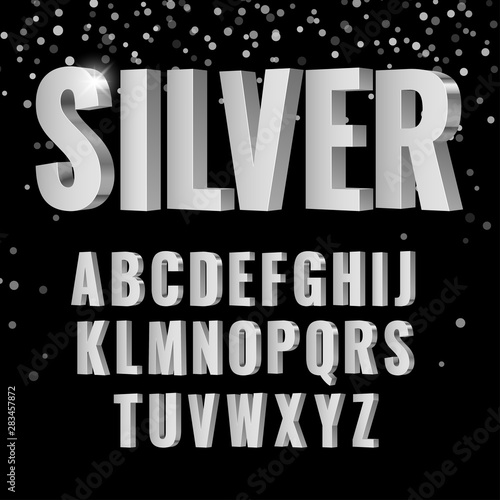 3d silver symbols alphabet. shiny letters in style sanserif font. Vector illustration