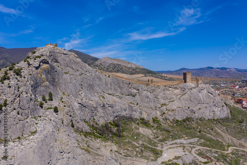 Panoramic aerial shot of Genoese fortress in Sudak, Crimea