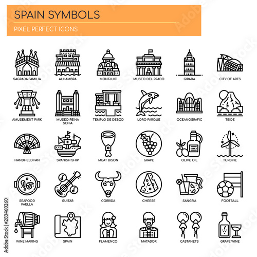 Spain Symbols , Thin Line and Pixel Perfect Icons
