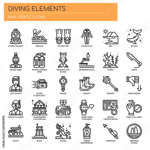 Diving Elements , Thin Line and Pixel Perfect Icons
