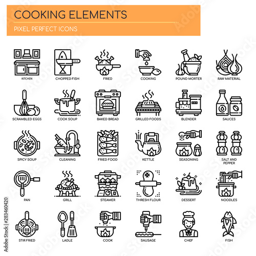 Cooking Elements , Thin Line and Pixel Perfect Icons