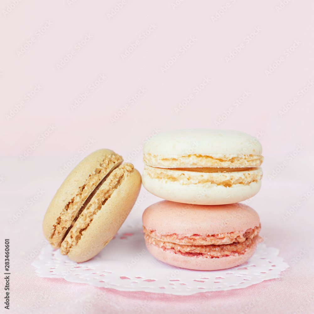 Macaroons on pink background