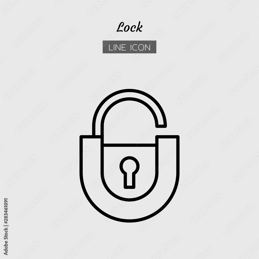 line icon symbol, open lock security, padlock, safety, Isolated flat outline vector design line icon symbol, open lock security, padlock, safety, Isolated flat outline vector design
