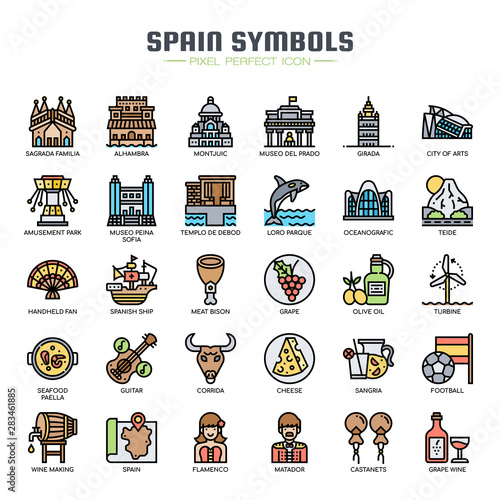 Spain Symbols , Thin Line and Pixel Perfect Icons