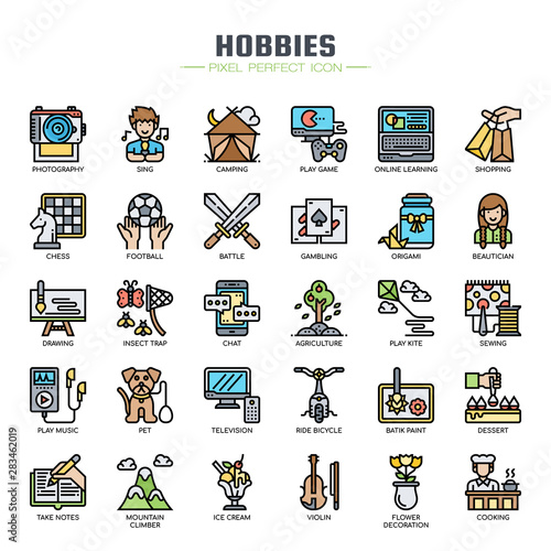 Hobbies Elements , Thin Line and Pixel Perfect Icons