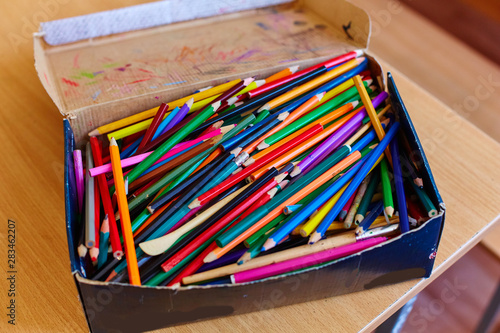 Wallpaper Mural A lot of Old and broken colorful Pencils in cardboard box Torontodigital.ca