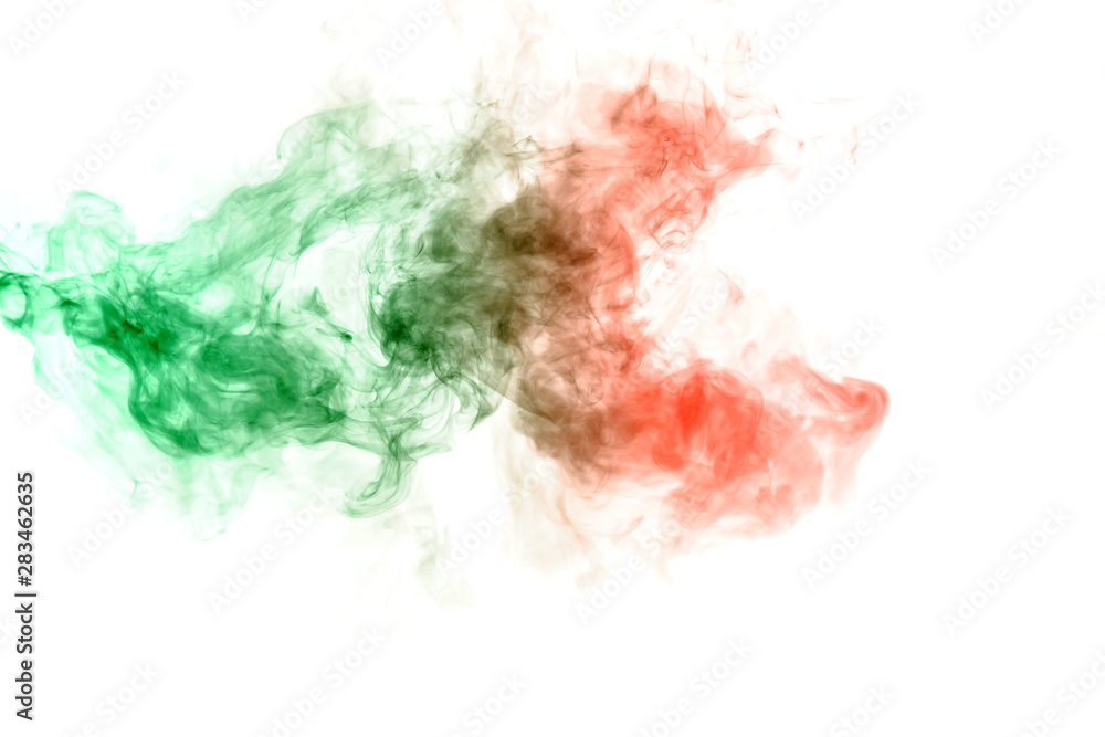 Fototapeta premium Abstract wavy ink and smoke pattern in green and red on a white background. Print for clothes. Disease and viruses.