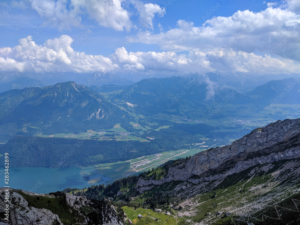 View of the Swiss Alps and Lake Lucerne from the top of Mt. Pilatus, Lucerne, Switzerland