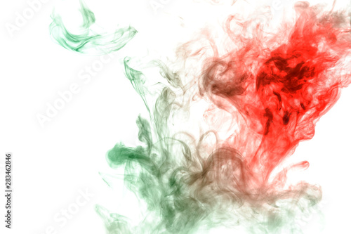 Abstract image of the soul, a spot of wavy smoke of red and green. Print for clothes. Disease and viruses.