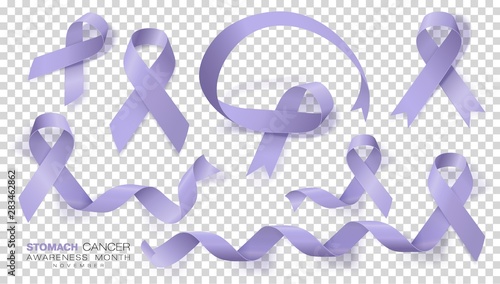 Stomach Cancer Awareness Month. Periwinkle Color Ribbon Isolated On Transparent Background. Vector Design Template For Poster.