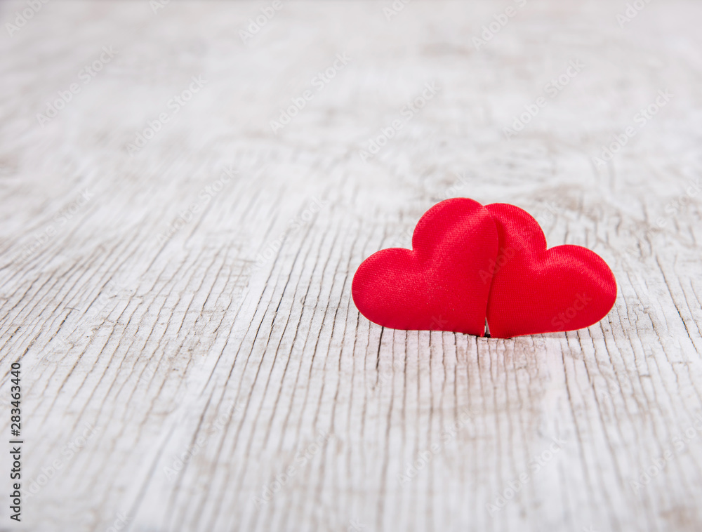 Hearts On White Wood Background - Valentines Day Concept Hearts On White Wood Background - Valentines Day Concept