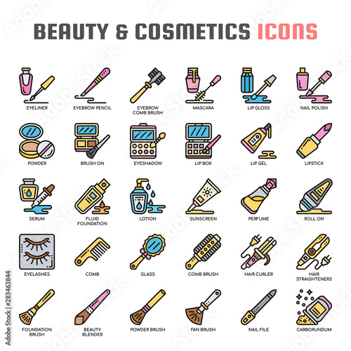 Beauty and Cosmetics , Thin Line and Pixel Perfect Icons