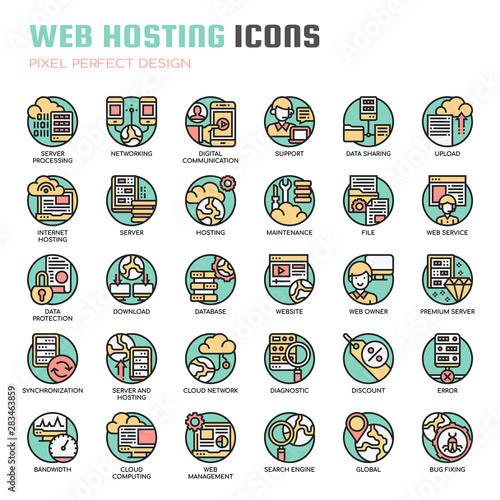 Web Hosting , Thin Line and Pixel Perfect Icons