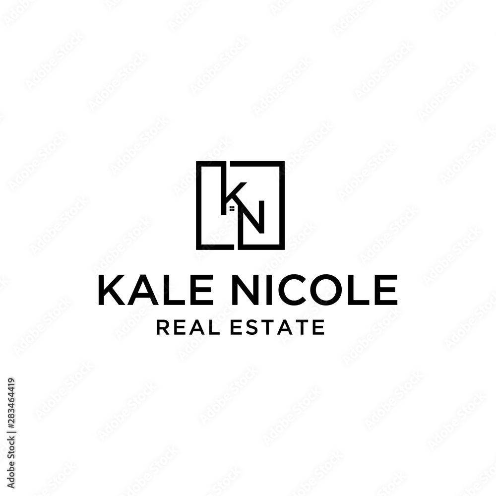 Illustration symbol with initial KN in the form of a box logo design