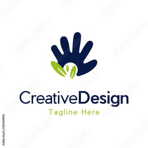 Leaf in hand logo. Organic Life symbol, Vector sign friendly environment, hand and leaf	
