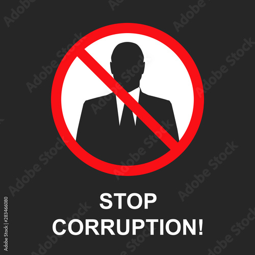 Sign stop corruption. Icon with a silhouette of a man. Abstract vector illustration. Nasty business theme.