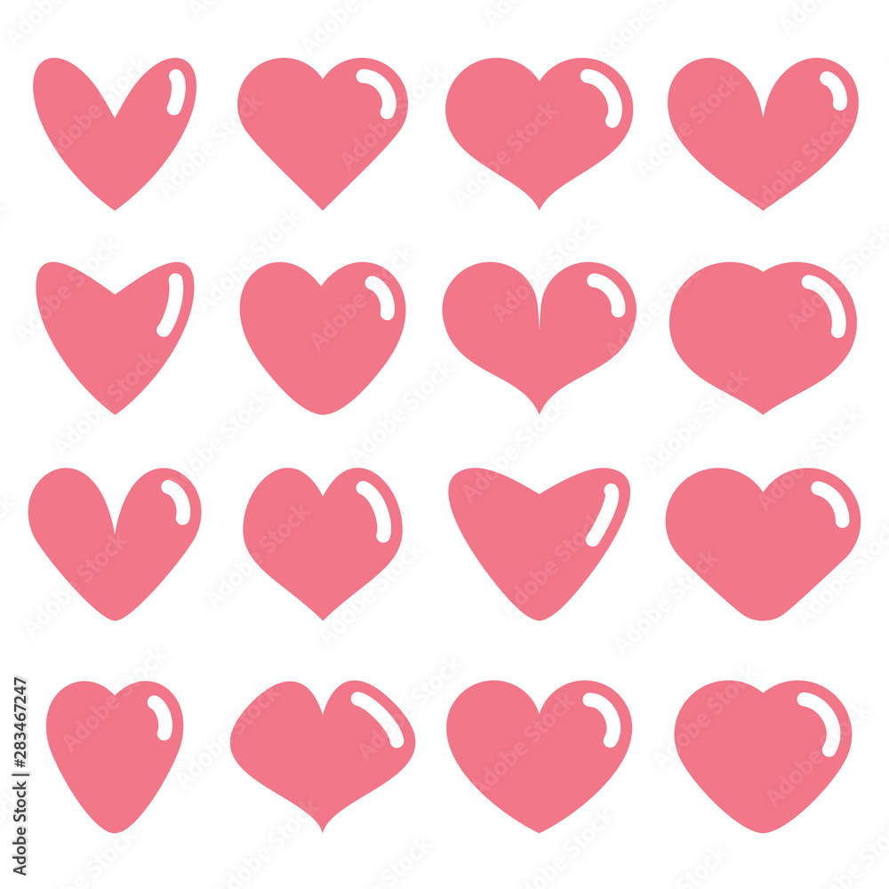 Set of vector template. Abstract red heart icons.