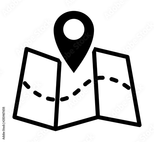 Trifold map with GPS location marker and dotted line vector icon for navigation apps and websites