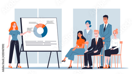 Woman making business presentation in front of group