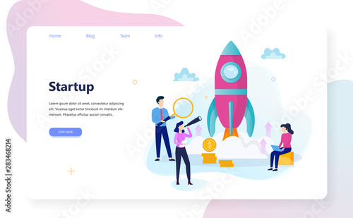 Startup and teamwork concept web banner. Business profit