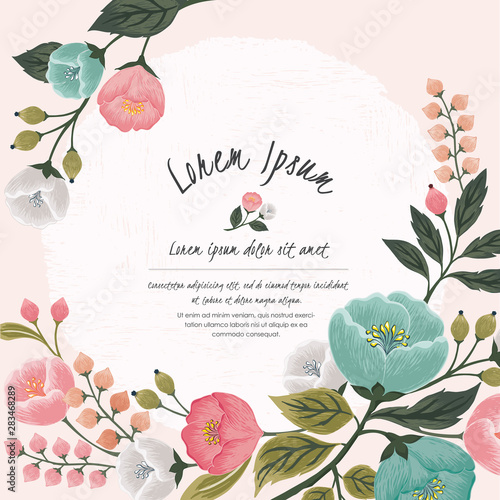  Vector illustration of a beatiful floral frame in spring for Wedding, anniversary, birthday and party. Design for banner, poster, card, invitation and scrapbook  photo