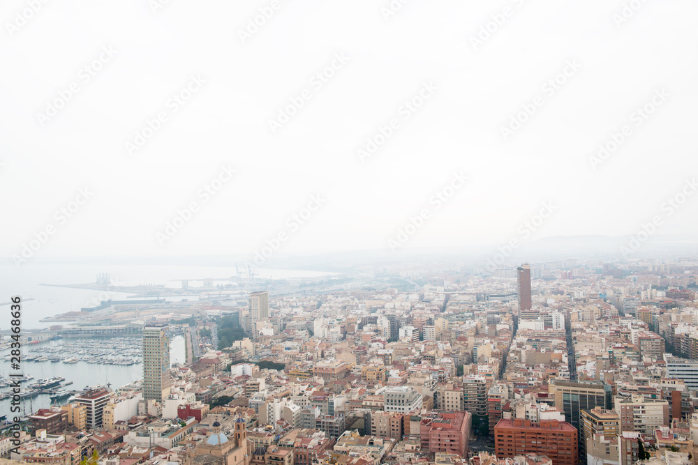 Alicante, large port city on the Mediterranean coast, view from the top (Spain).