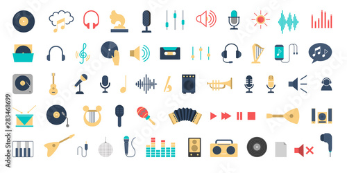 Music icon set. Collection of sound equipment symbol