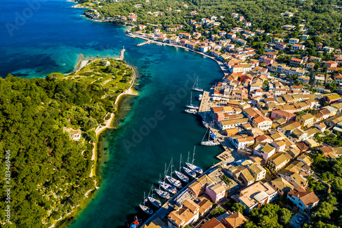 Gaios, capital city of Paxos Island, aerial view. Greece. photo