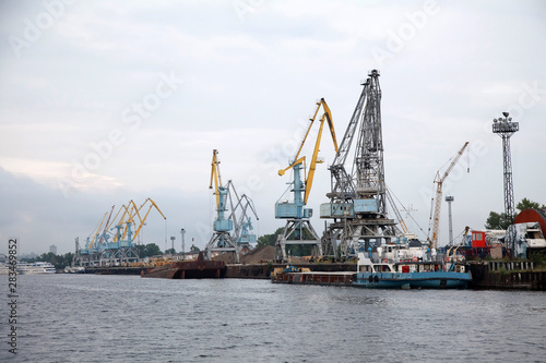 cargo harbor port crane infrastructure of river port in Kazan, Russia
