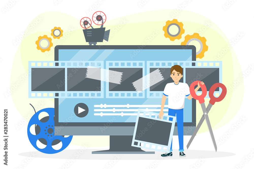 Video production process concept. Movie and cinema Video production process concept. Movie and cinema