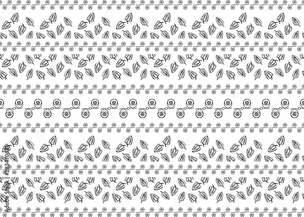 Ethnic style fabric print. Vector graphics. White seamless pattern with horizontal striped ornament