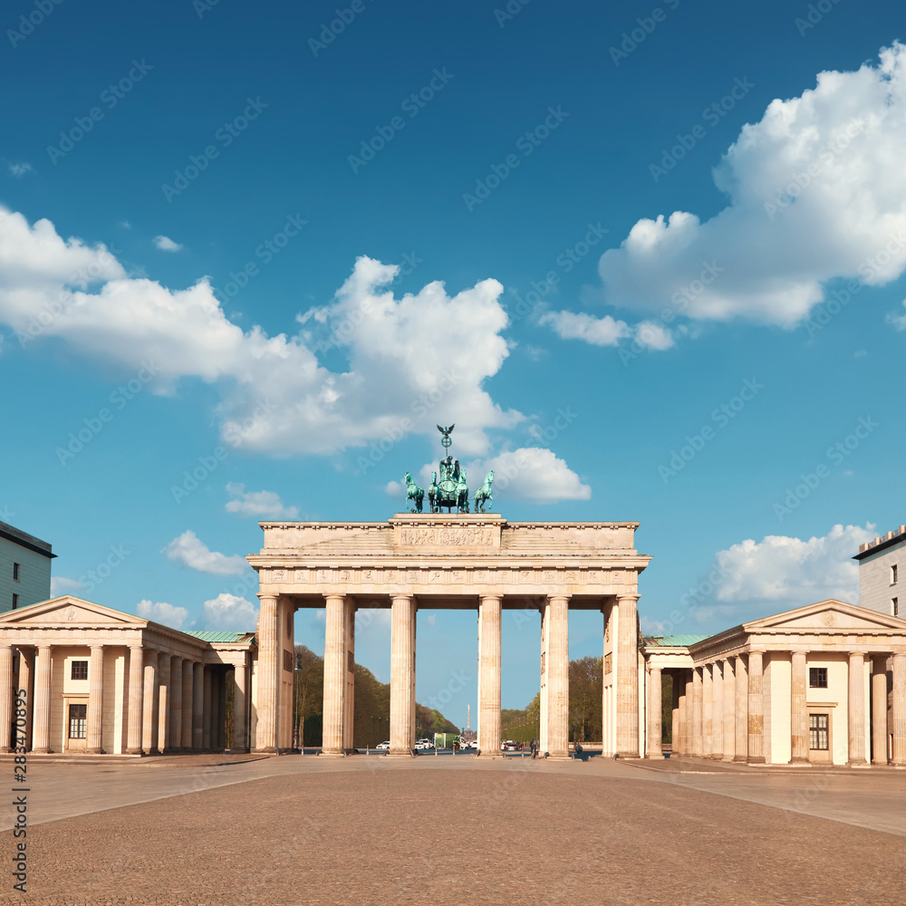 Brandenburg Gate in Berlin, Germany with blue sky and clouds