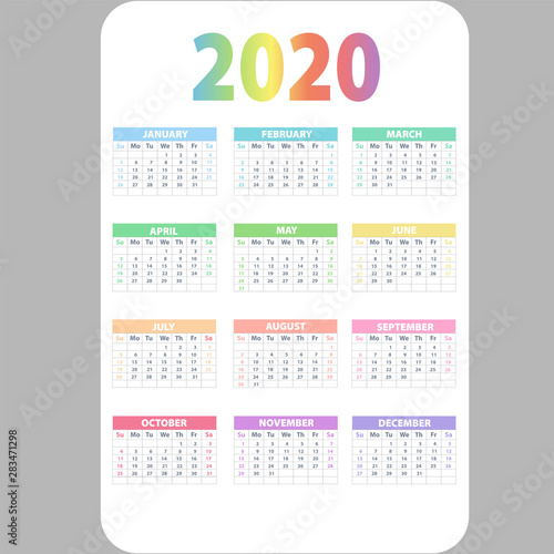 Calendar 2020. Wall planner calendars, week starts grid and year dates template. Date diary, business office calendar organizer planner vector illustration set