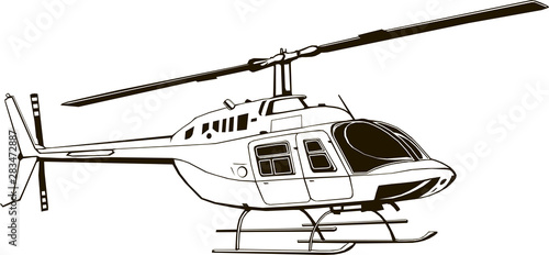 Vector drawing of civil helicopter, graphic illustration, hand drawing, isolated, clip art, monogram