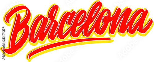 Barcelona. Hand Lettering. Vector logo, print,  illustration. Modern Calligraphy On White Background.