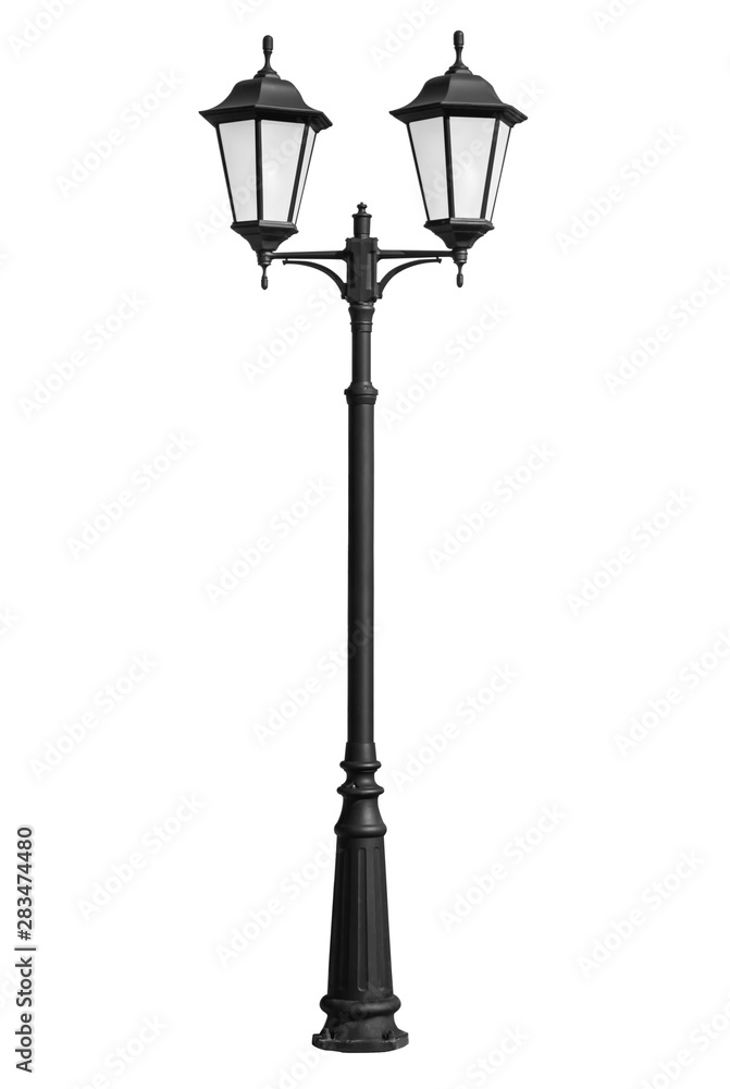 Double street lamp on isolated white background