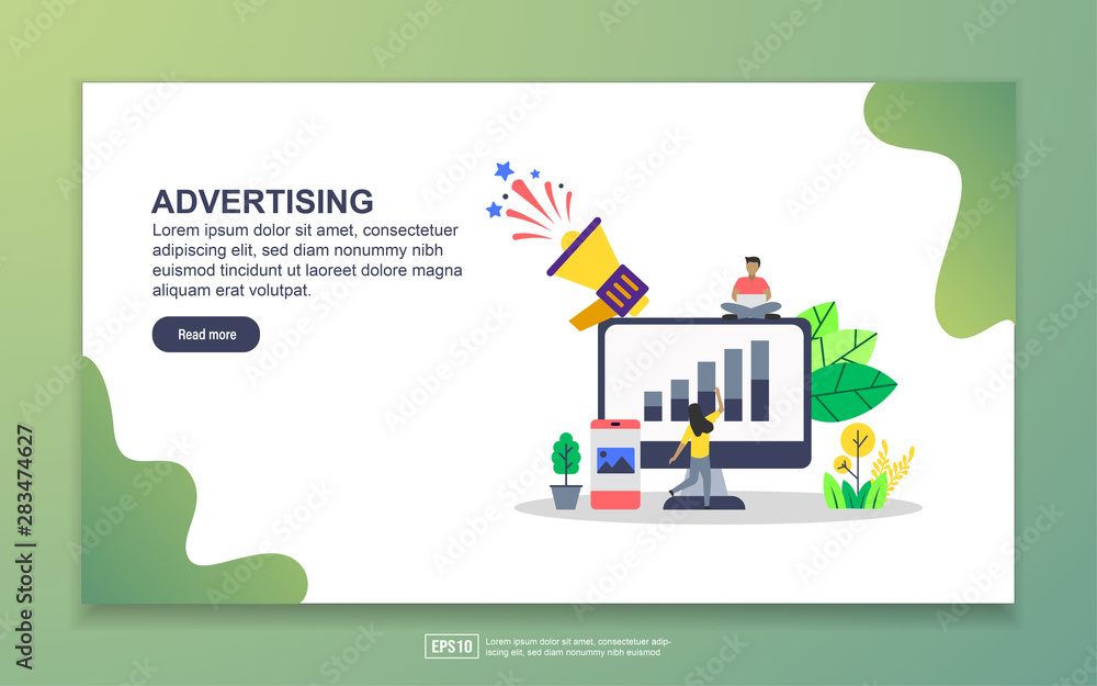 Landing page template of advertising. digital marketing, online advertising. Modern flat design concept of web page design for website and mobile website. Easy to edit and customize.