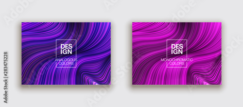 Fashion poster million thin lines luxury design. Liquid wave lines fashion background. Beautiful flowing drape textiles from multitude of thin threads. Vector illustration vogue drape banner EPS10 set