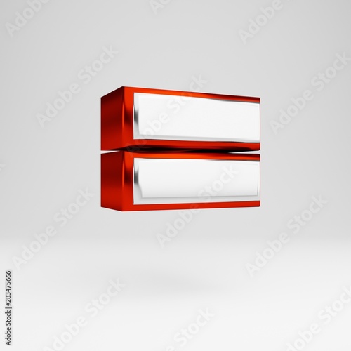 Metal 3d equals symbol. Metallic red and white font isolated on white background.