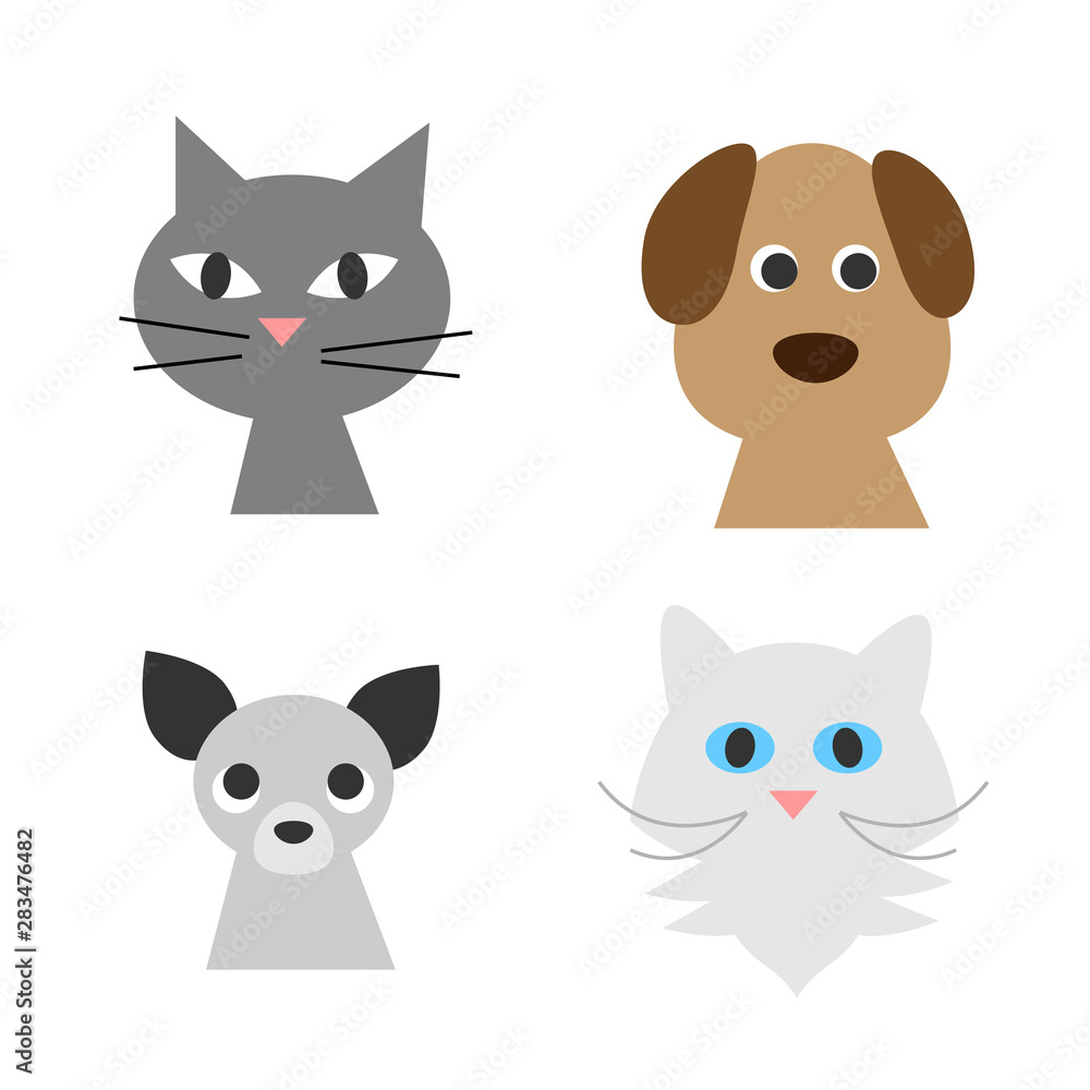 Dogs and cats faces on white background. Vector illustration. Dogs and cats faces on white background. Vector illustration.