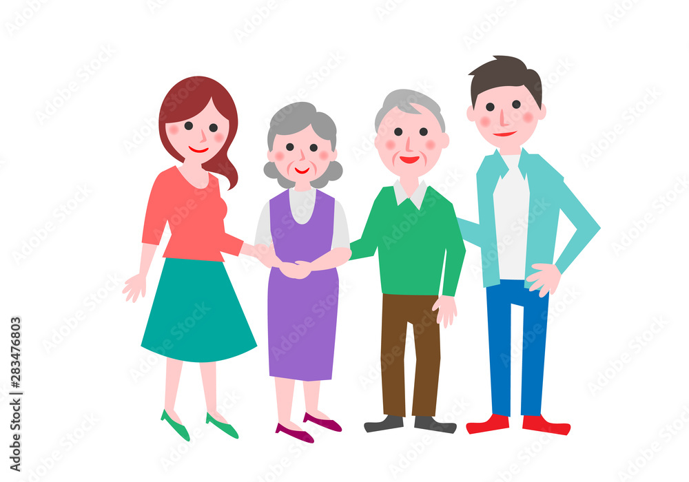 Young couple and senior couple. Vector illustration.