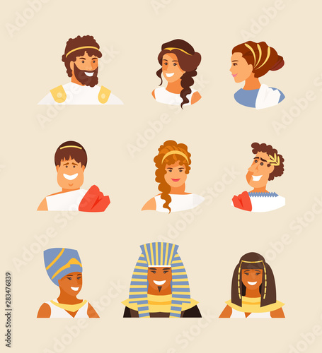 Ancient Greek, Roman and Egyptian people vector
