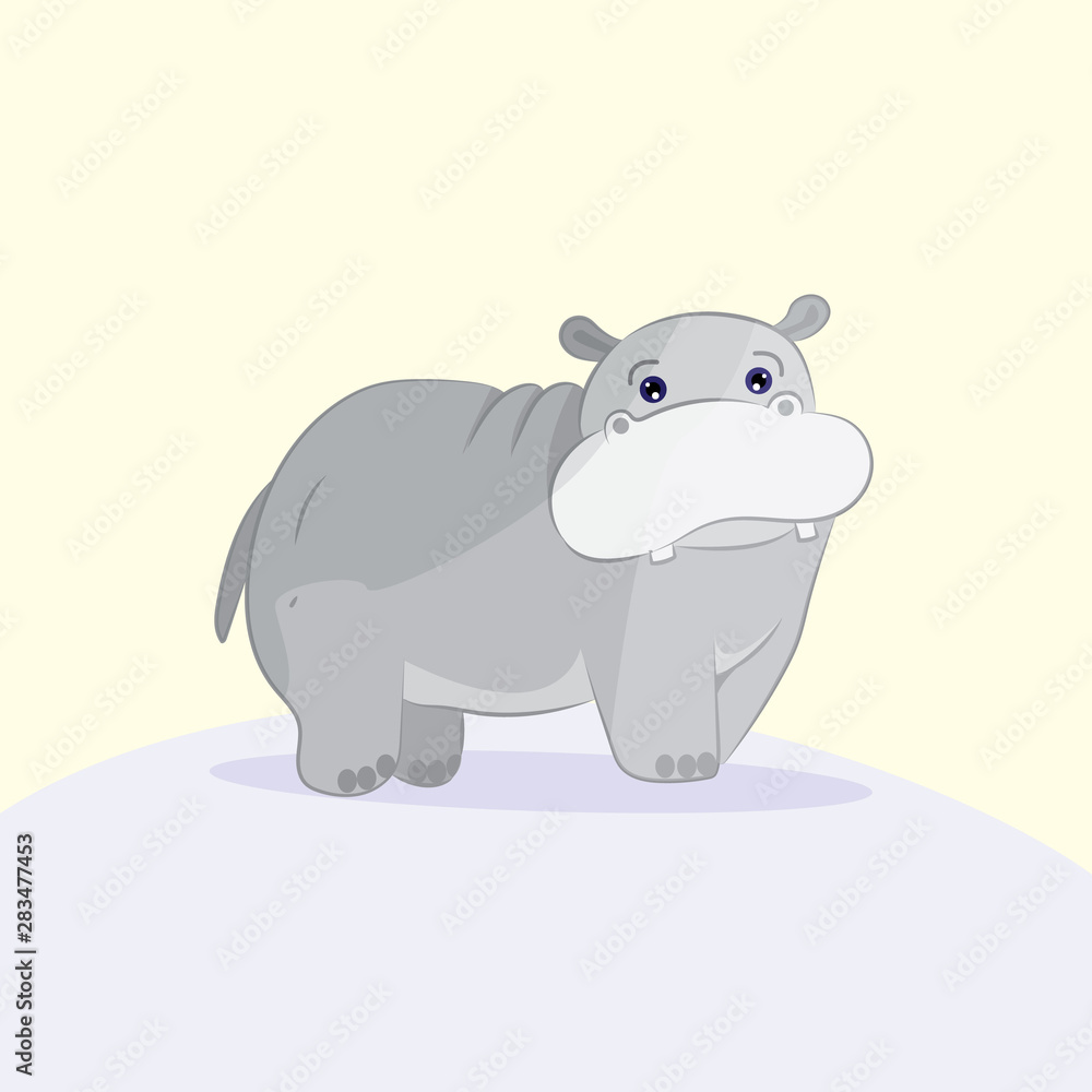 Fototapeta premium Cute cartoon big clumsy Hippo, flat style, vector illustration character
