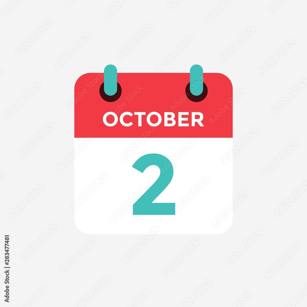 Flat icon calendar 2 October. Date, day and month. Vector illustration. Flat icon calendar 2 October. Date, day and month. Vector illustration.