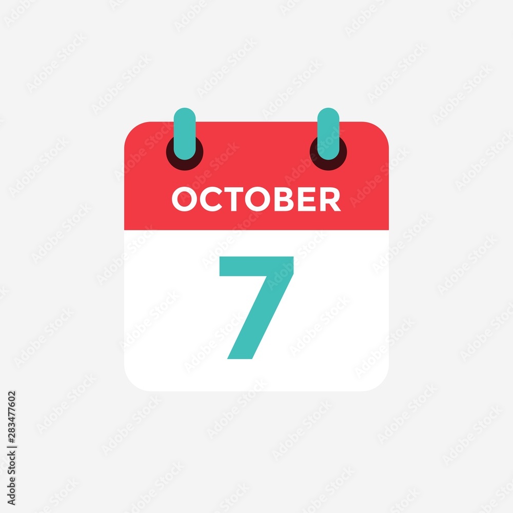 Flat icon calendar 7 October. Date, day and month. Vector illustration. Flat icon calendar 7 October. Date, day and month. Vector illustration.