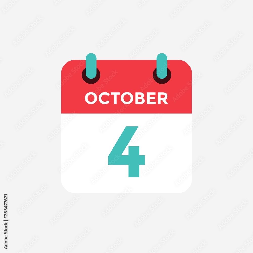 Flat icon calendar 4 October. Date, day and month. Vector illustration. Flat icon calendar 4 October. Date, day and month. Vector illustration.