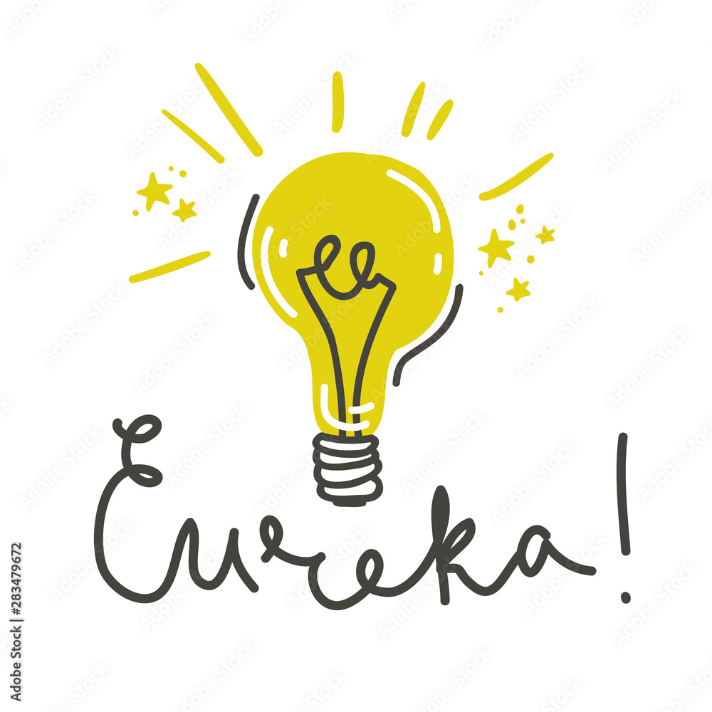 Eureka. Lettering composition with light bulb. Vector illustration. Stock  Vector | Adobe Stock