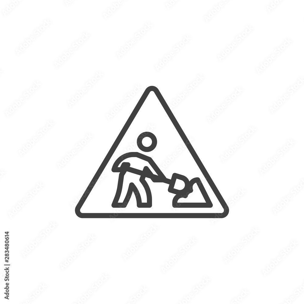 Construction works line icon. linear style sign for mobile concept and web design. Under construction sign outline vector icon. Symbol, logo illustration. Vector graphics Construction works line icon. linear style sign for mobile concept and web design. Under construction sign outline vector icon. Symbol, logo illustration. Vector graphics